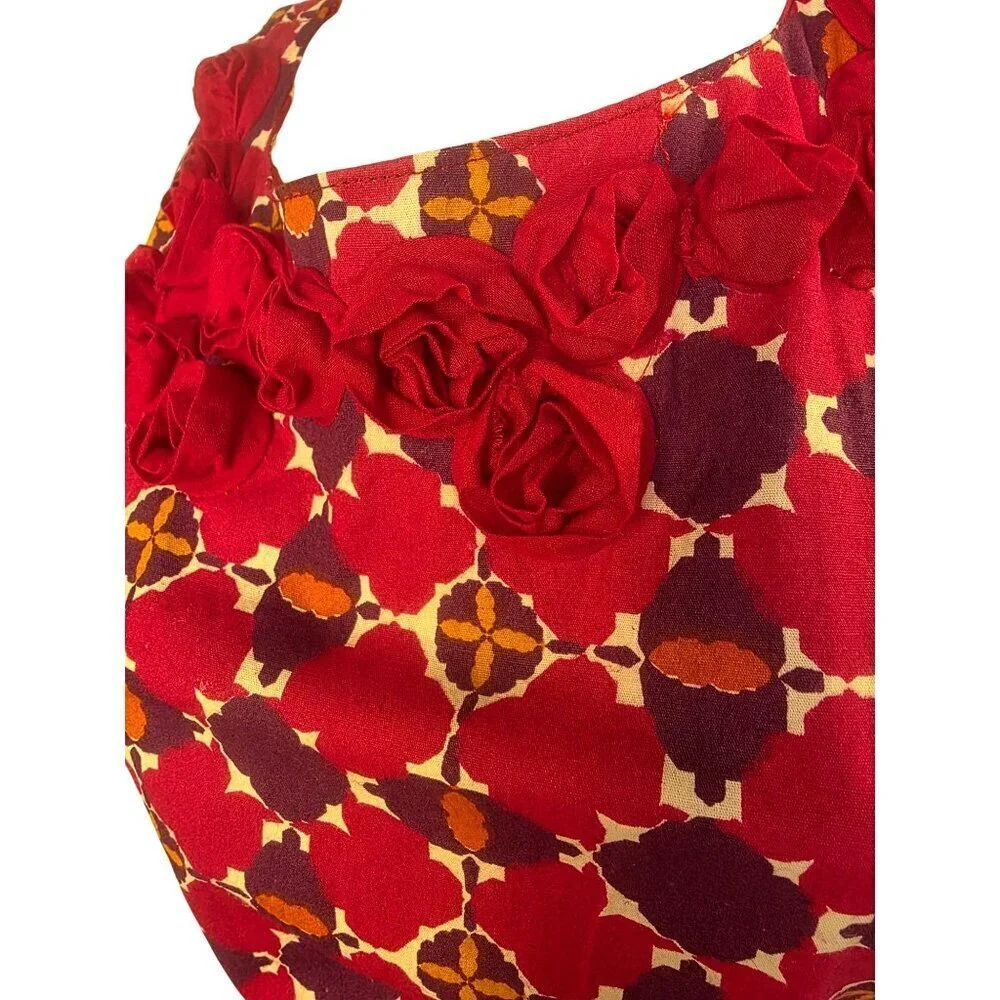 Simply EnVogue Wine Red Cotton Apron Women OS 3D Florette Applique Retro Kitchen